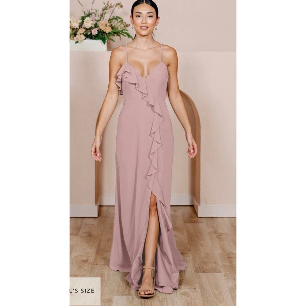 Revelry Women Mauve Paloma Ruffle Bridesmaid / Prom Gown Size 4